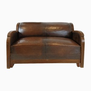 Art Deco Leather Sofa, 1920