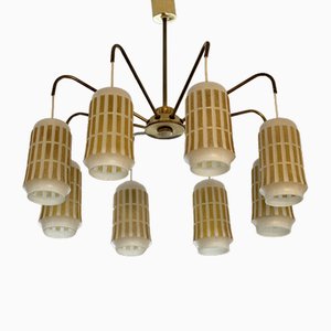 Lámpara de araña de latón con ocho brazos, años 60