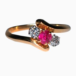 Vintage Gold Ring with Diamonds and Ruby