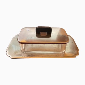 Art Deco Silver-Plated Butter Dish and Knife in the style of Puiforcat, Paris, France, 1920s, Set of 2