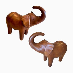 Stool Sculpture Leather Elephant, Set of 2