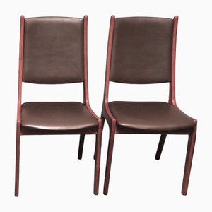 Juego de sillas de comedor danesas de teca y cuero de KS Møbler, años 60