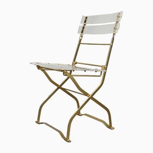 Hollywood Regency Acrylic Glass Folding Chair with Golden Frame, 1970s