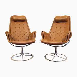 Swedish Leather Jetson Dakota Swivel Easy Chairs by Bruno Mathsson for Dux, 1990s, Set of 2