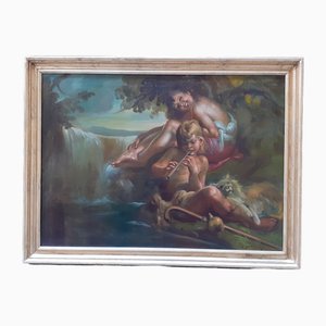 Mattia Traverso, Figurative Scene, 1890s, Oil on Canvas, Framed