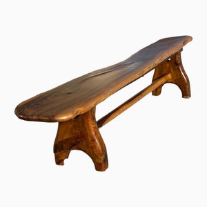 French Sculptural Bench in Solid Olive Wood by Skela, 1960s