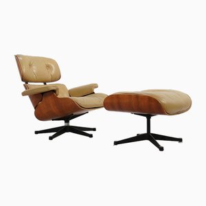 Lounge Chair with Footstool by Ray & Charles Eames, 1970s, Set of 2