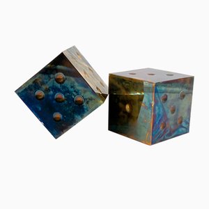 Brass Dice Paperweights, Italy, 1970s, Set of 2