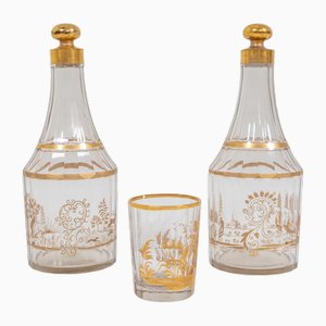 Bohemian Carafes with Drinking Glass, Set of 3