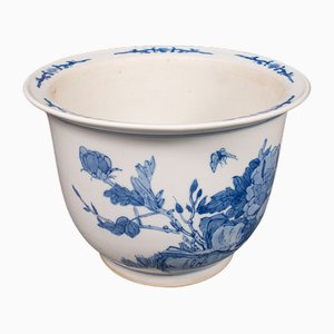 Cache-Pot Vintage en Céramique, Bleu et Blanc, Chine, 1960s