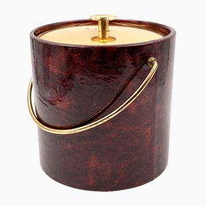 Brass and Red Parchment Ice Bucket attributed to Aldo Tura, Italy, 1960s
