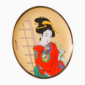 Assiette Ukiyo-E Figurine Geisha Vintage en Céramique, Japon, 1980s