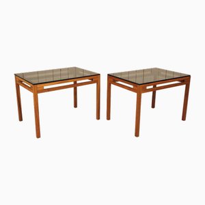 Swedish Teak and Glass Side Tables, 1960s, Set of 2