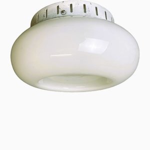 Portuguese Mid-Century Minimalist White Opaline Glass Flush Mount Lamp 1960s