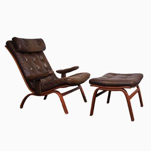 Leather Lounge Chair with Ottoman from Gote Møbler, 1970s