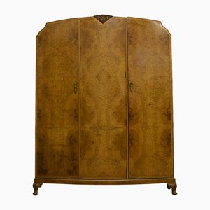 British Art Deco Wardrobe in Burr Walnut, 1930s