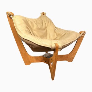 Mid-Century Norwegian Luna Chair in Cream Leather from Habitat, 1970