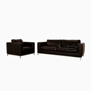 Manolito 3-Seater Sofa and Lounge Chair in Anthracite Leather from Machalke, Set of 2
