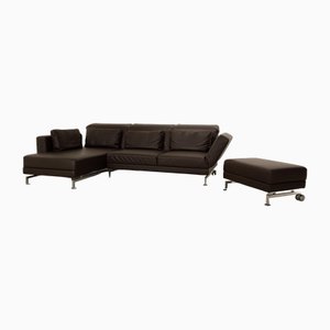 Moule Corner Sofa with Chaise Longue and Ottoman in Brown Leather from Brühl, Set of 2