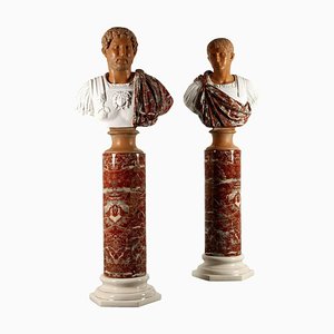 Ceramic Columns with Busts of Emperors by Tommaso Barbi, Set of 2