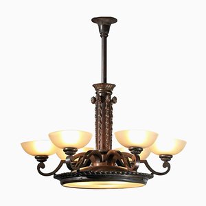 Lampadario grande in bronzo patinato nero, anni '30-'40