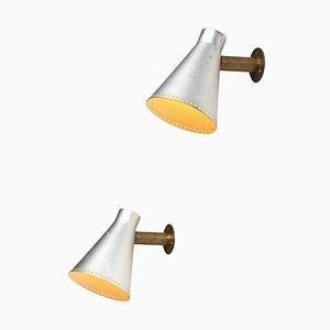 Italian Conical Aluminum and Brass Wall Lights, 1960s, Set of 2