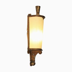French Wall Light in Gilded Steel with Paper Diffuser, 1940s