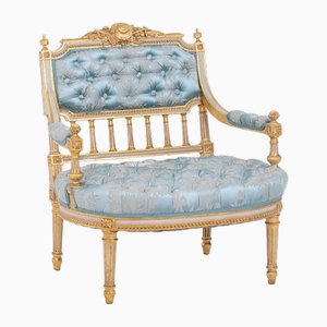 Chauffeuse Style Louis XVI en Bois Doré et Laqué, 1880s