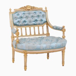 Louis XVI Style Fireside Chair in Gilded and Lacquered Wood, 1880s