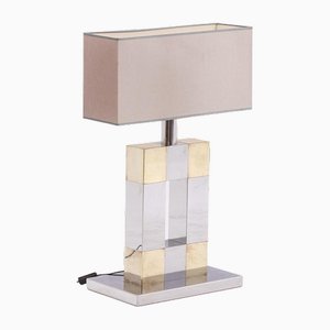 Geometric Table Lamp in Silver and Gold Metal, 1970s