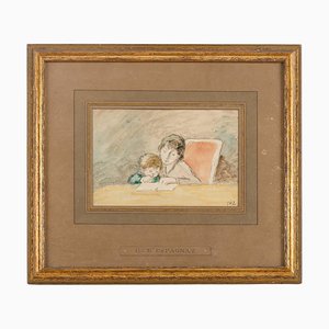 Georges D'Espanat, Figurative Scene, 20th Century, Drawing on Paper, Framed