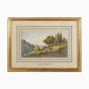 Henri Joseph Harpignies, paisaje, siglos XIX-XX, acuarela, enmarcado
