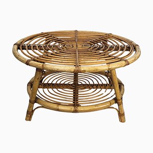 French Riviera Style Bamboo and Rattan Oval Coffee Table, Italy, 1960s