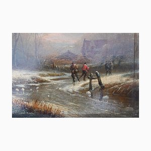 Charles Mammes, paisaje de invierno, de principios del siglo XIX, óleo sobre tabla