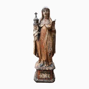 Saint Clare of Assisi Statue in Polychrome Wood, Late 16th-Early 17th Century