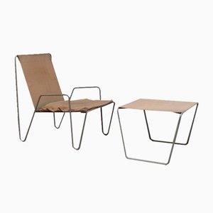 Set of Early Bachelor Chair with Ottoman by Verner Panton for Fritz Hansen, 1950s