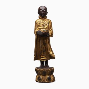 Soggetto Buddha in legno dorato intagliato policromo