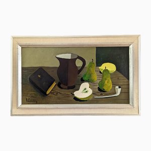 Pipe & Pears, Oil Painting, 1950s, Framed