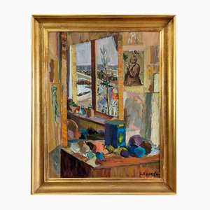 View in the Mirror, 1950s, Oil on Canvas, Framed