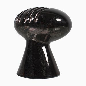 Jarrón era espacial de cerámica esmaltada en negro de E. Bioli para Il Picchio, Italia, años 70