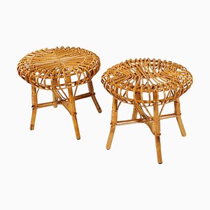 Bamboo and Wicker Stools by Franco Albini for Bonacina, 1960s, Set of 2
