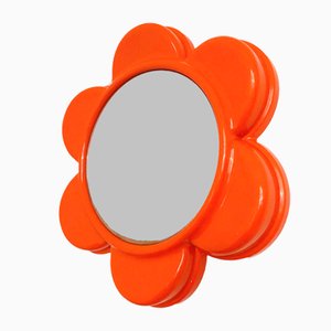Specchio vintage floreale in plastica arancione, anni '70