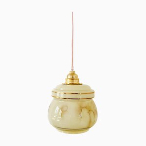 Lampe à Suspension Vintage en Verre et Marbre Beige Mat