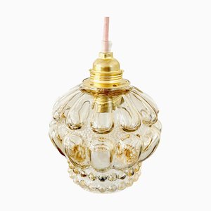 Lampada a sospensione vintage in vetro beige con bolle