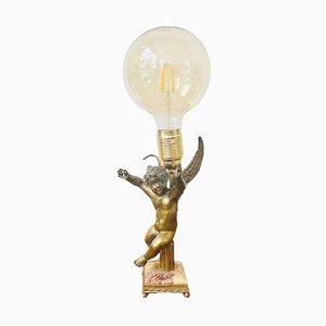 Barocke Vintage Engel Tischlampe aus Messing & Marmor