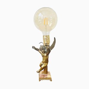 Vintage Baroque Angel Table Lamp in Brass & Marble