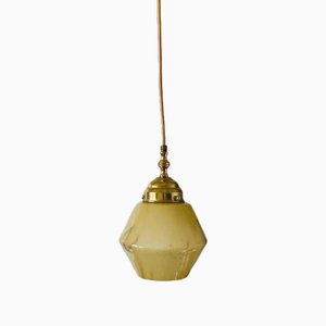 Art Deco Hanging Lamp in Opaline Beige Gold