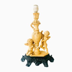 Lampe de Bureau Baroque Cherubins en Albâtre de A. Santini, Italie