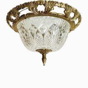Hollywood Regency Ceiling Lamp in Brass Crystal