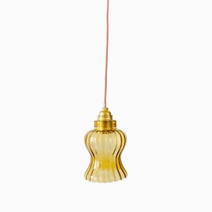 Lampe à Suspension Vintage en Verre Jaune et Rose